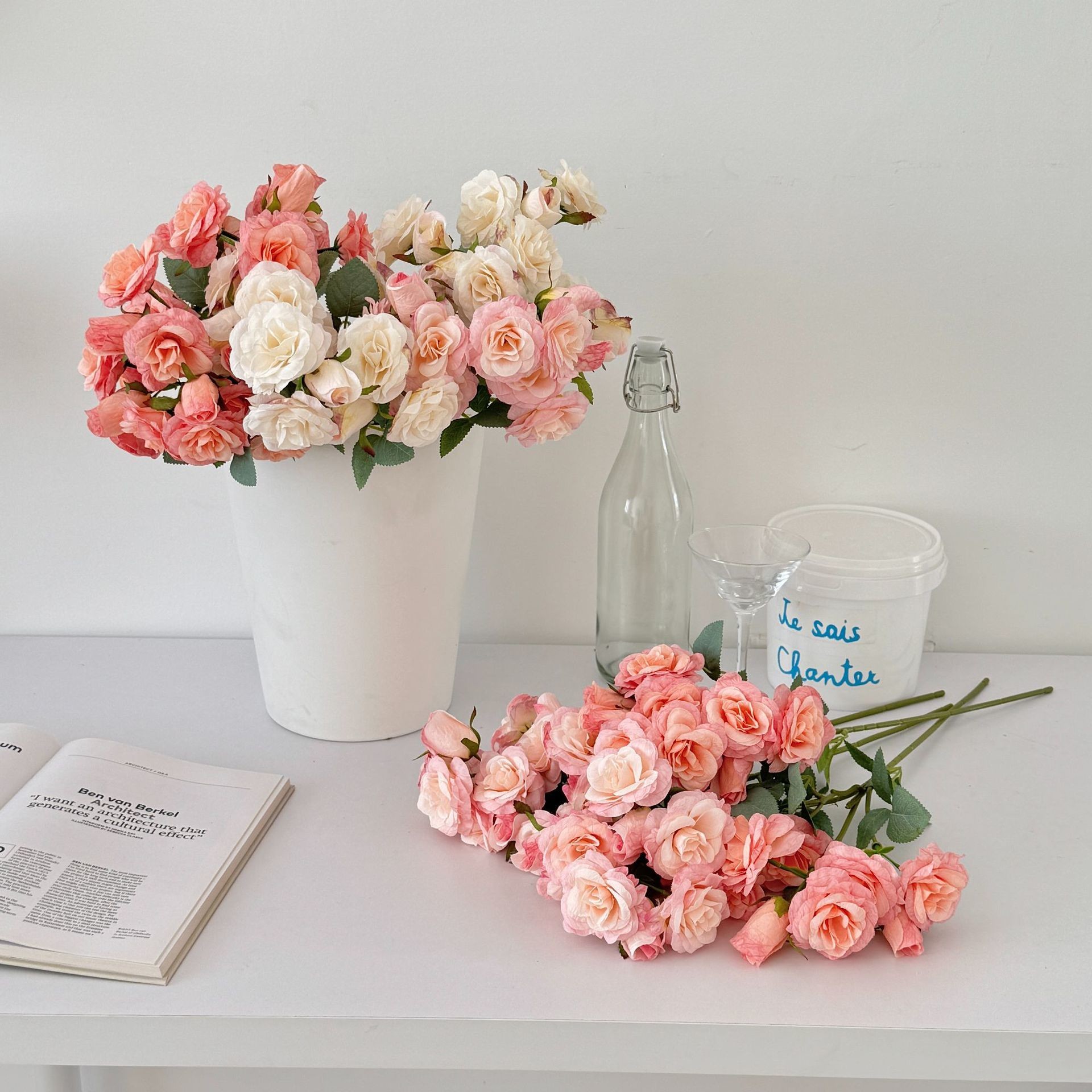 Korean style 12 head Elsa Rose Simulation Flower Rose Fake Flower Home Living Room Dining Table Decoration Photography Prop
