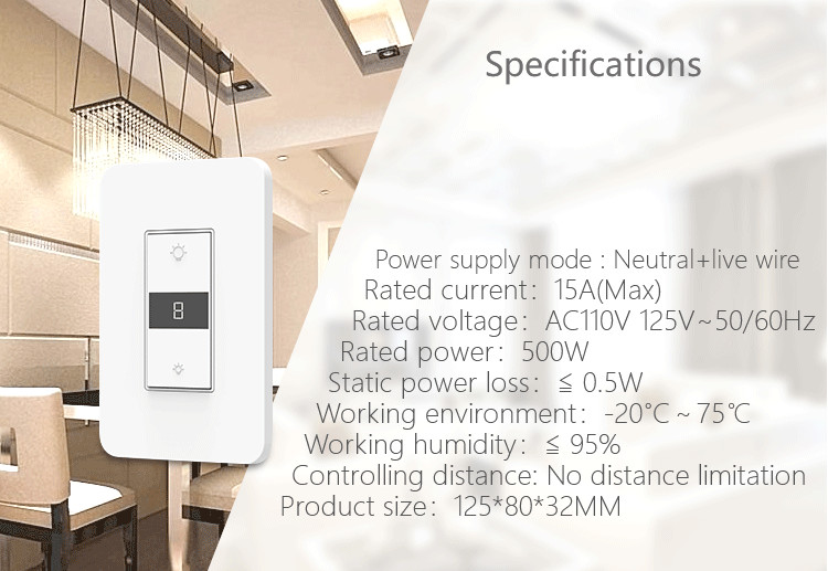 Home Automation Apple HomeKit Wifi Three Way Dimmer Switch 90-110v Remote Control Wireless