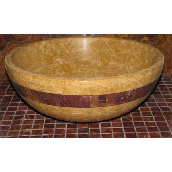 Inca Gold Marble Kitchen Bathroom Sinks With Multi Red Onyx Stone Mosaic Inlay