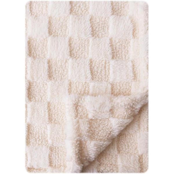 Checkered Baby Blanket 30x40 Inches Ultra Soft Polyester Off-White