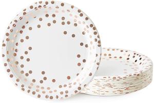 Carnival Dinnerware White And Rose Gold Compostable Paper Plates