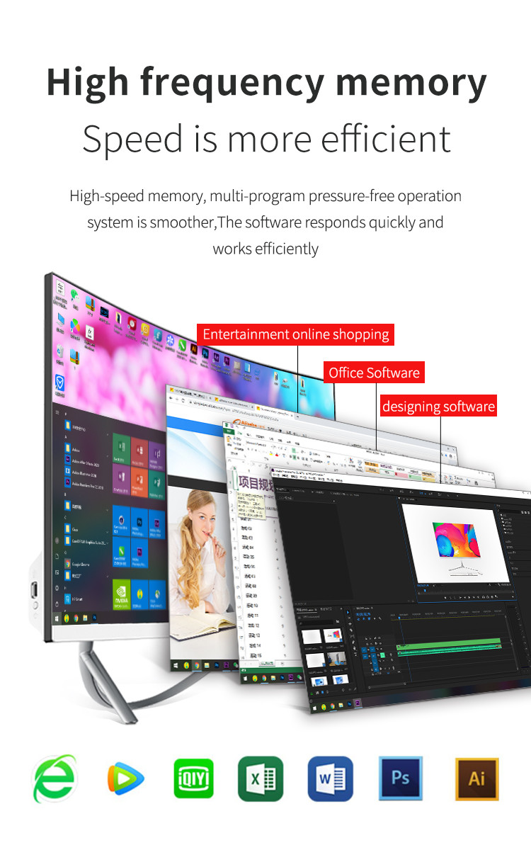 RAM 4GB SDD 120GB I3 3120 Curved Desktop Computer 27 Inch With Camera