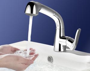 Simple Pull Out Rotary Hot Cold Bathroom Basin Faucet