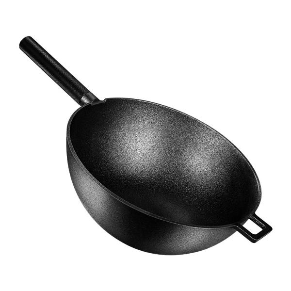 Quality Black Flat Bottom Fry Pan ILAG Coating 10.4cm Deep 1.7kg Texture Surface Handle for sale
