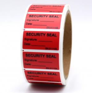 China 90um 2mil Tamper Proof Security Stickers Red Matte Semi Transfer High Residue on sale