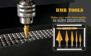 China 5PCS HSS Titanium Step Drill Bit Set with Automatic Center Punch and Multiple Hole 50 Inch Sizes on sale