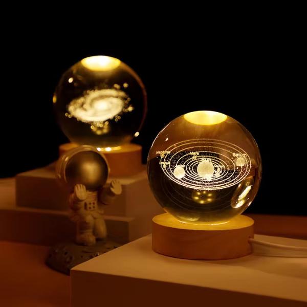 Quality Wooden Crystal Ball USB Powered LED Light Crystal Ball Statue Crafts Stand Home Decorations for sale