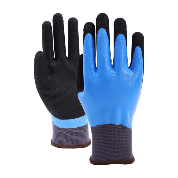Quality POPALM 13 Gauge Polyester Double Dipped Gloves With Nitrile Gloss Full Coating for sale