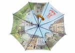 Customized Printed Auto Open Stick Umbrella Curved Handle Unique Canopy