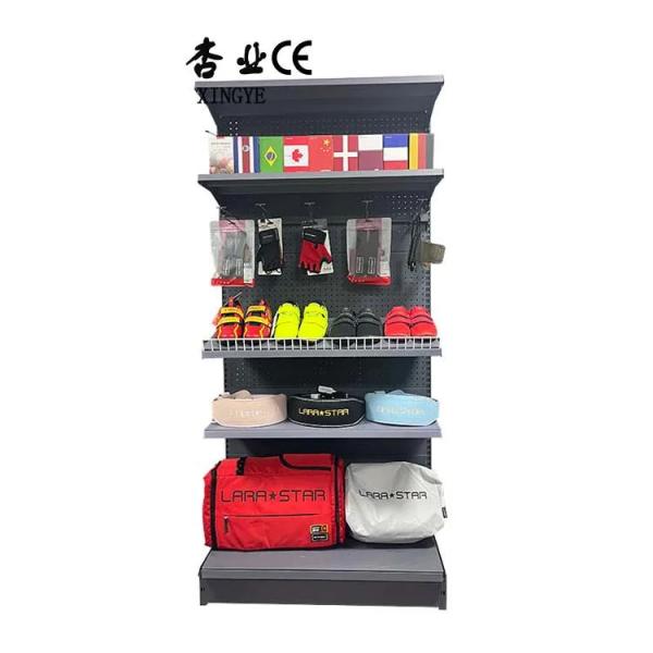 Factory custom color size grey hole back board grocery store shelf outdoor