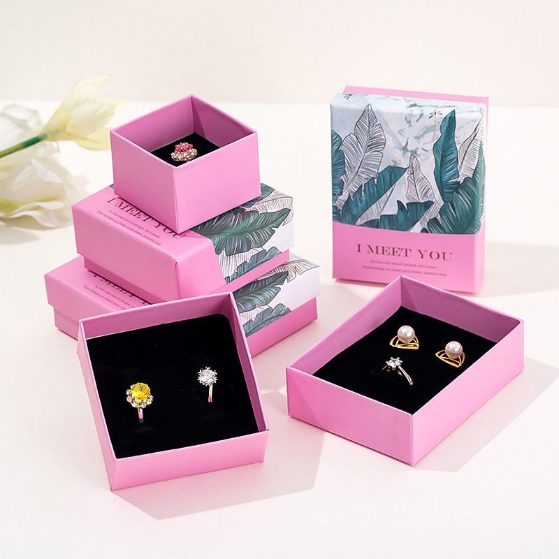 Rigid Lid and Base Gift Box Custom Logo Printed Paper Packaging Jewelry Jewellery Square Ring Necklace Gift Box with Foam Insert
