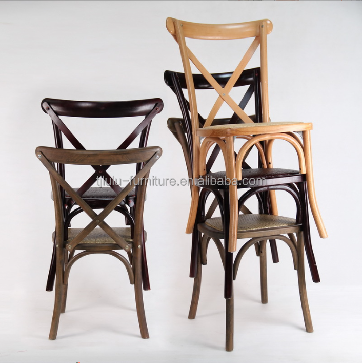 Customized Designs Nordic Modern Rattan Cross Back Stackable Solid Wood Banquet Wedding Wooden Chair OEM Service Accepted