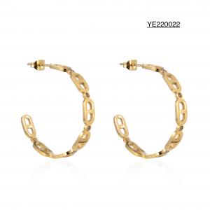 Buy cheap Half Round Rhinestone Ear Rings 18K Gold Tone Stainless Steel Cutout Earrings product