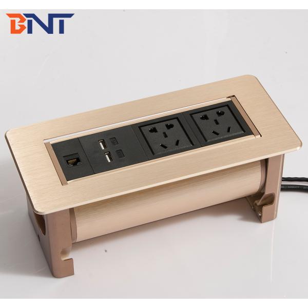 Thick aluminum panel touch press conference table flip up power outlet