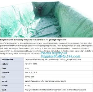 Buy cheap Environmental 6 Mil Drawstring Dumpster Container Liners,6Mil Drawstring Open Top Dumpster Container Liners, BAGPLASTICS product