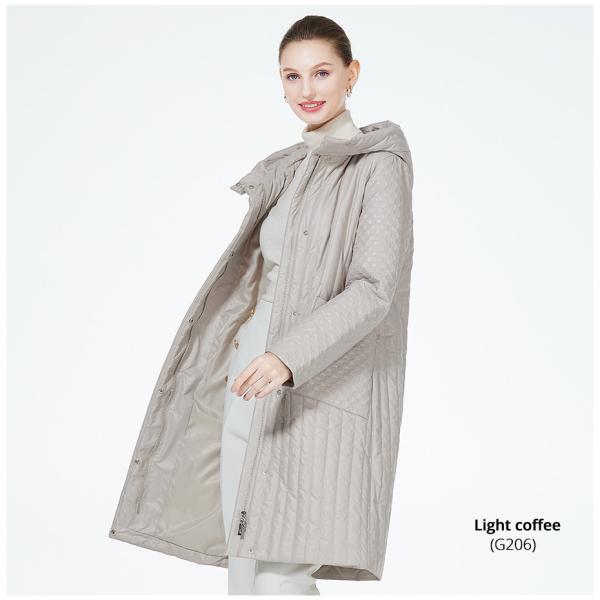 Quality Vertical Stripe Long Padded Jacket Grey Ladies Smart Casual Jackets Belt Desing Waist Version for sale
