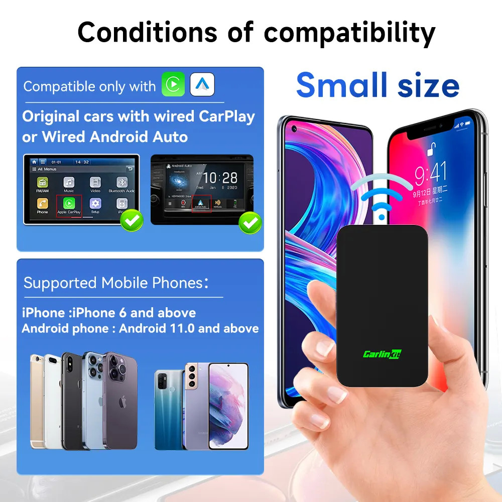 Wired To Wireless Smart Android Auto And Apple Carplay Dongle 2Air AI BOX Wireless USB Wifi BT Adapter