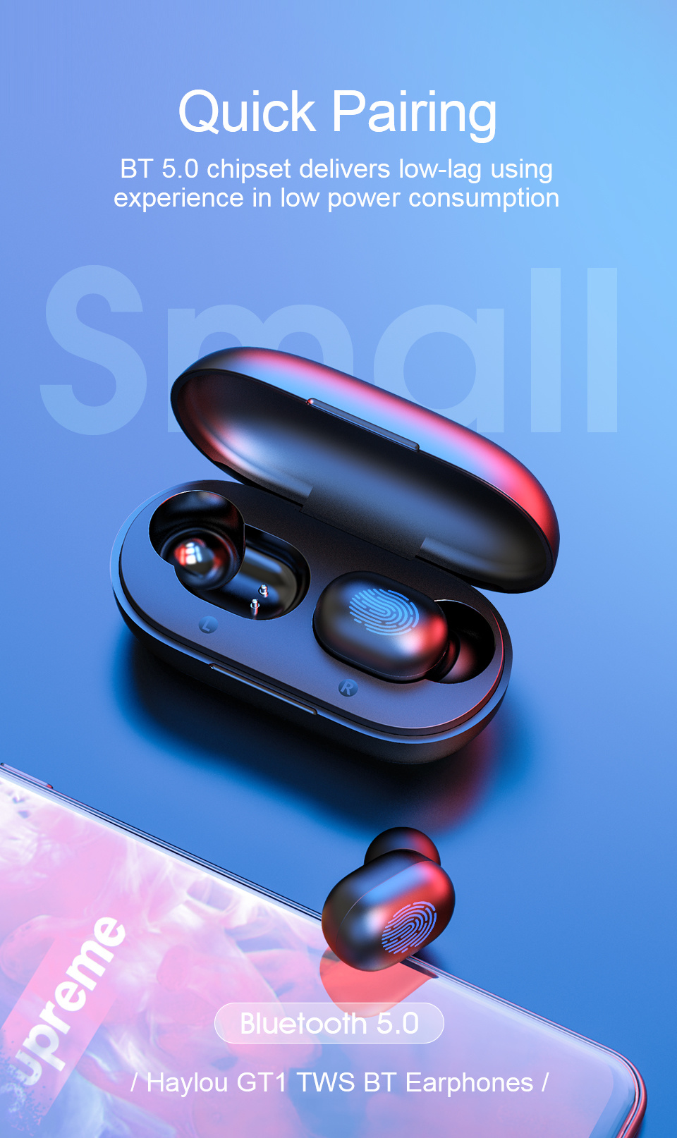 Gt1 Tws Fingerprint Touch Bluetooth Earphones Noise Cancelling HD Stereo Wireless Headphones