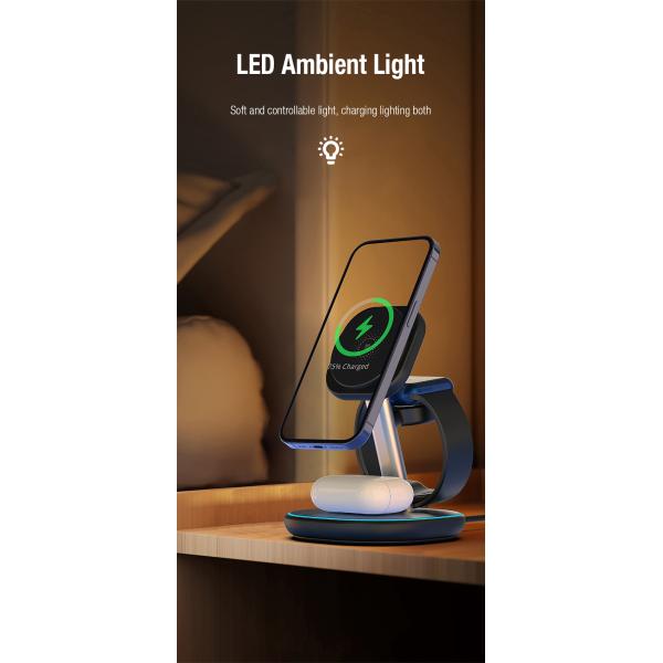 Multi-Functional 15W Wireless Charger 3 In 1 Wireless Charger Stand For Iphone Iwatch Airpods