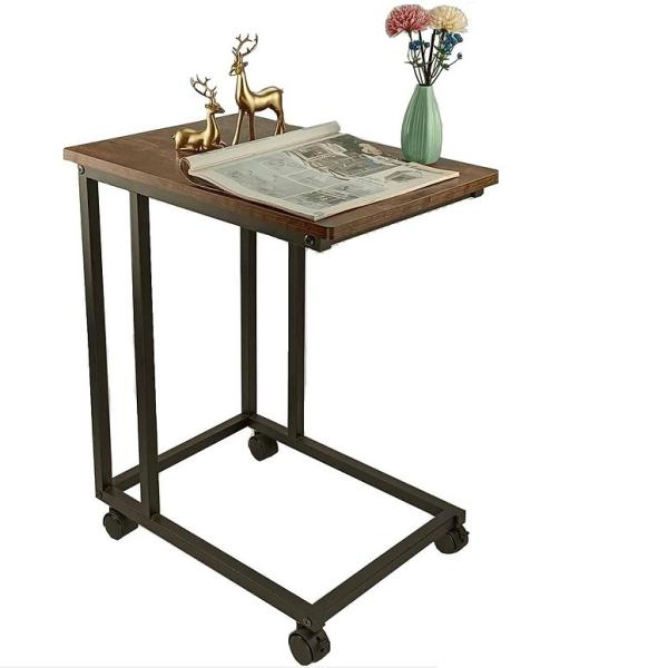 Quality Industrial Side Table C Shaped End Table with Wheels for Couch and Bedside Coffee Snack Laptop for sale