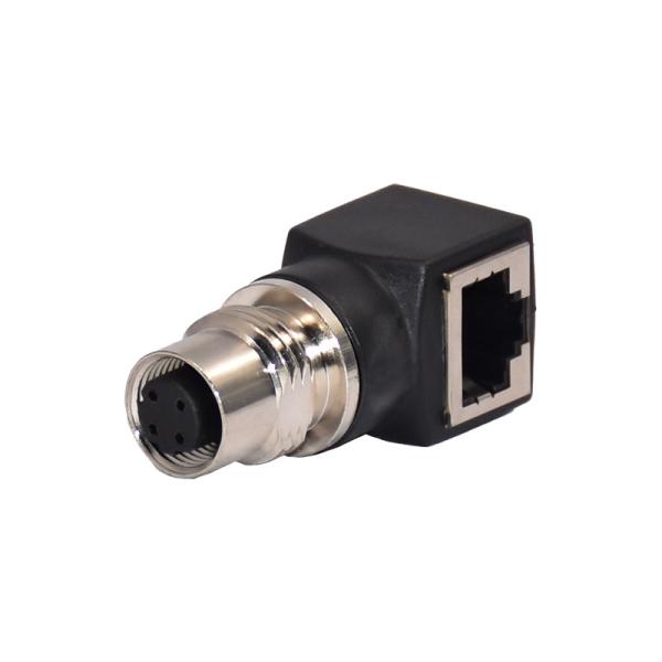 90 Degree 4Pins M12 To RJ45 Waterproof Connector / M12 A Coded Female Connector