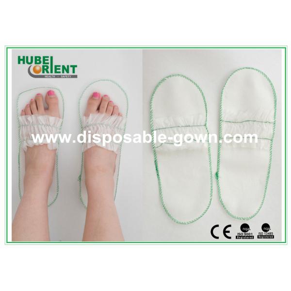 Comfortable White Disposable Hotel Slippers with Lace Part Top