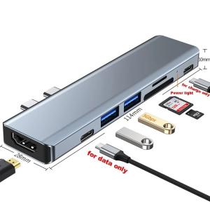 640MB/S 7 In 1 USB C Hub Thunderbolt 3 To Hdmi 4k 60hz TF SD Card Reader
