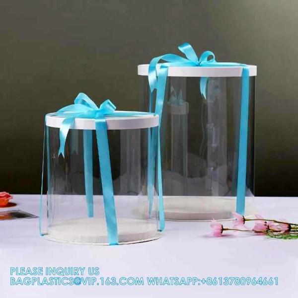 Tall Clear Cake Boxes With Ribbon - Gold Round Clear Cake Box For Birthday Cake | Wedding Cake Transparent Cake Box