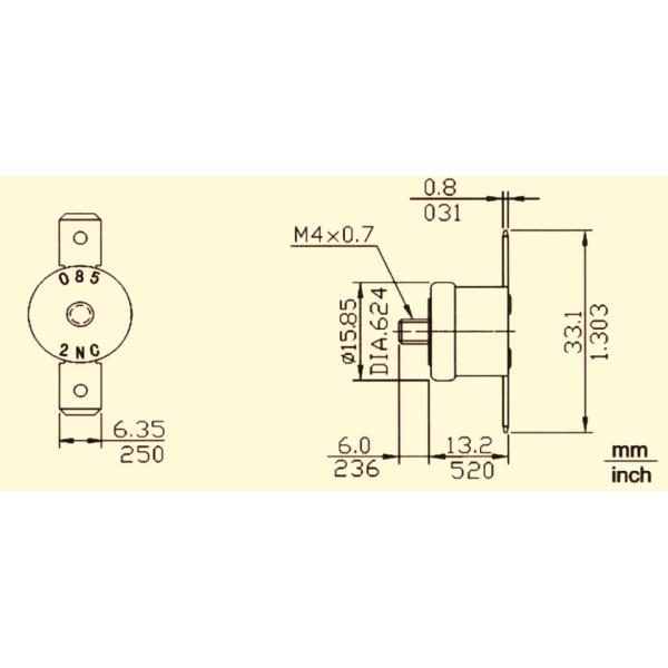 T24-PF2-TB KSD301 Bimetal Thermostat(Phenolic case; Aluminum head; Max Ambient Temp 150℃)