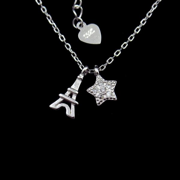 Quality Korean Style Cubic Zirconia Drop Necklace Two Shape With Eiffel Tower / Star for sale