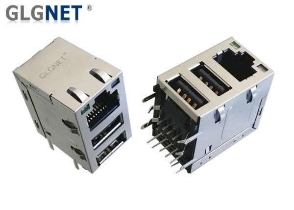 Quality 1000 Base T One Port Magnetic RJ45 Jack With Dual USB 2.0 Interface Latch Up for sale