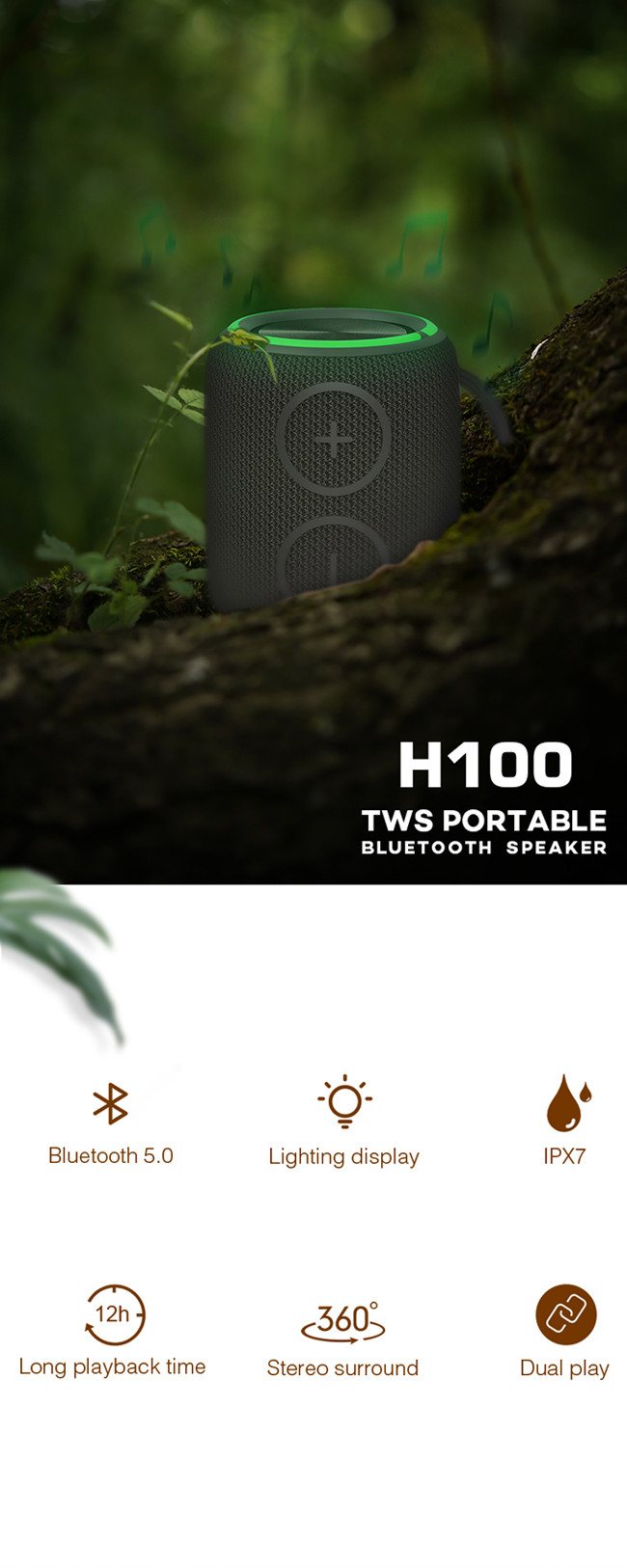 IPX7 Portable Waterproof Speaker 16W Speaker Output Power With AUX IN