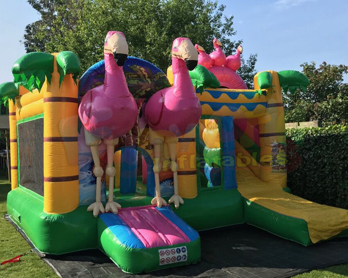 Flamingo Jumping Inflatable Bounce House Slide Combo Multi Color