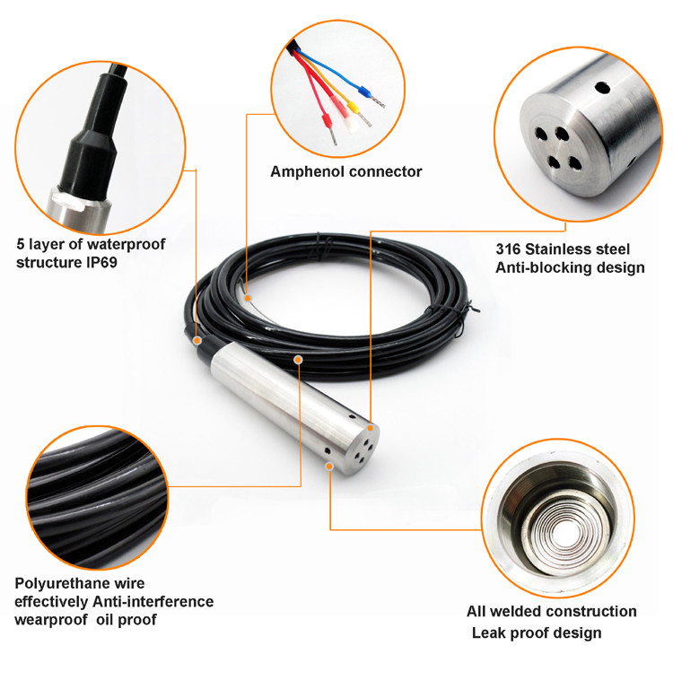 Welded Submersible Water Level Sensor 150%FS 0 - 10V Output