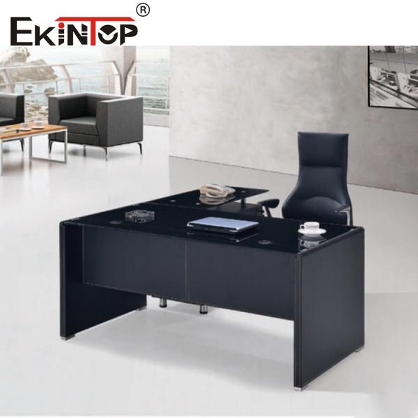 Quality Modern Black Glass Computer Desk With Metal Legs Drawer Customized Size for sale