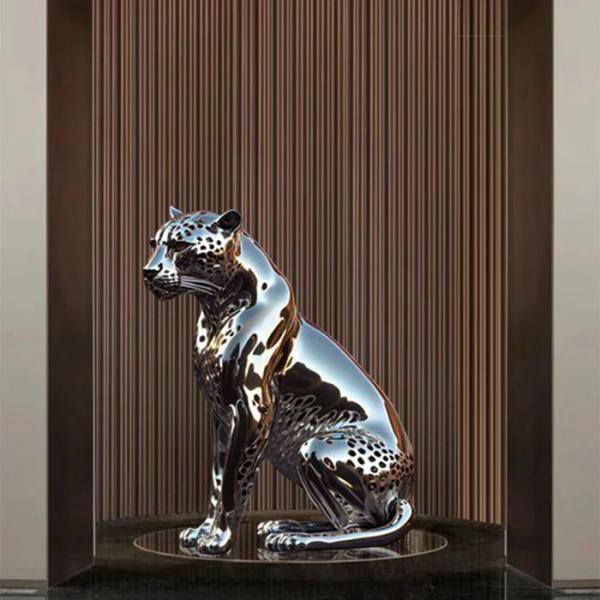 China Sculpture Factory Hotel Decoration Stainless Steel Cheetah Animal Sculpture