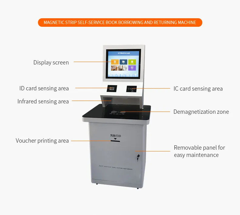 Commercial All In One Lcd Horizontal Information Terminal Interactive Book Return Removable Mobile Cart Uhf Rfid Library
