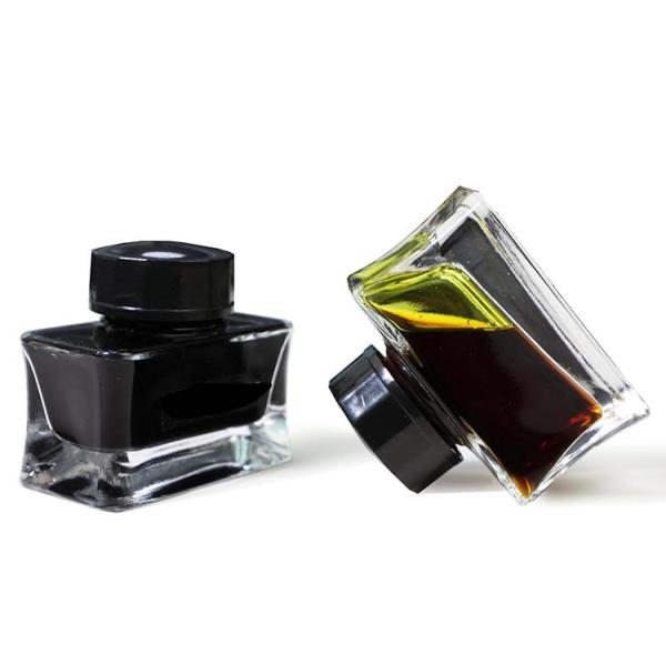 Quality 15 Ml Flat Square Glass Ink Bottle Pen Separate With Black Cap for sale