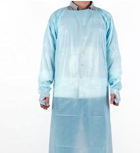 China Custom Bule Disposable Protective Coveralls , CPE Long Sleeve Plastic Apron on sale