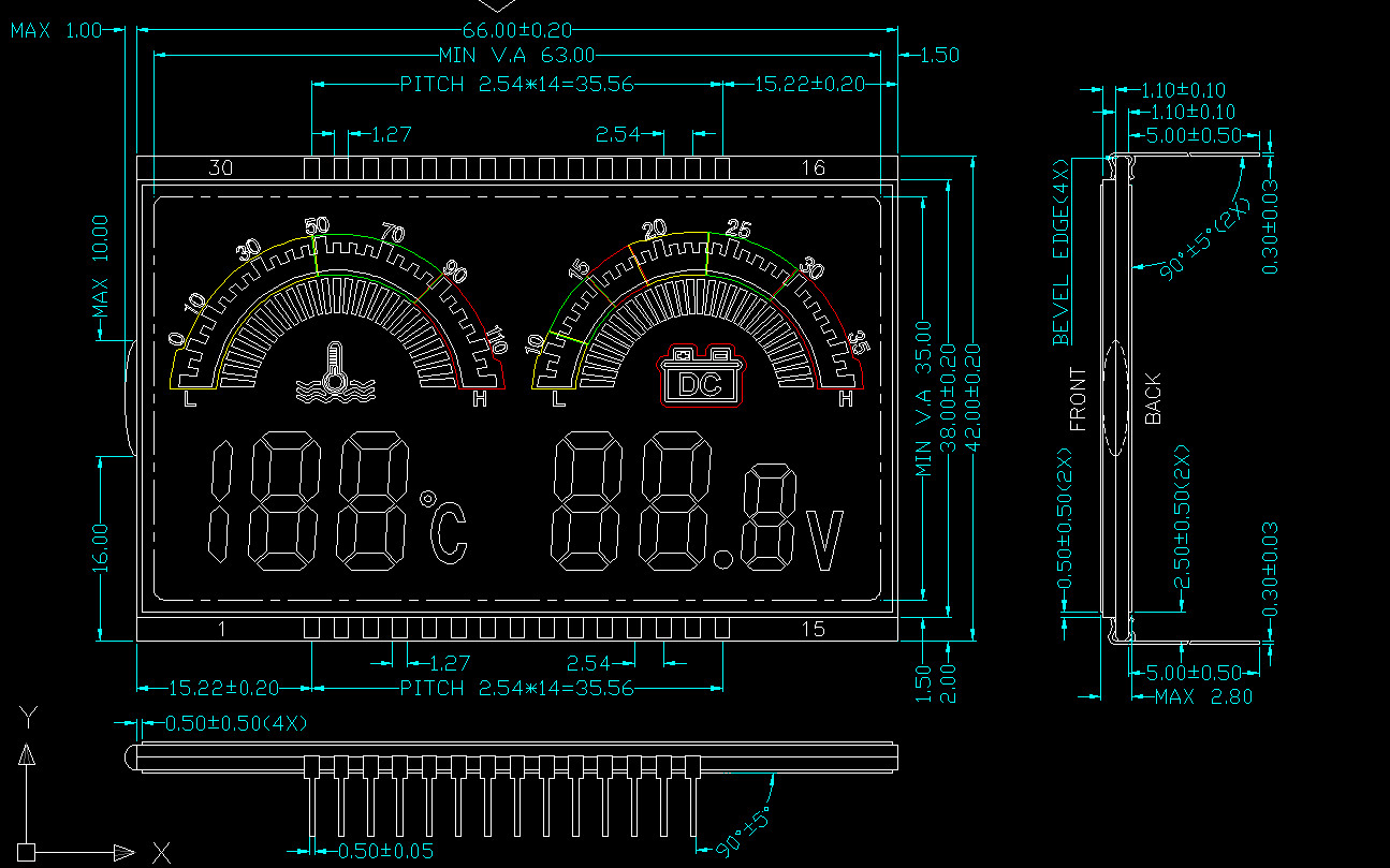Water Temperature Gauge TN Lcd Segment Display Module