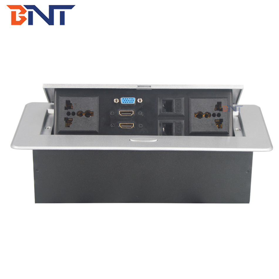 BNT 2020 new design smart office use easy assemble desk hidden power socket brush black built in office furniture