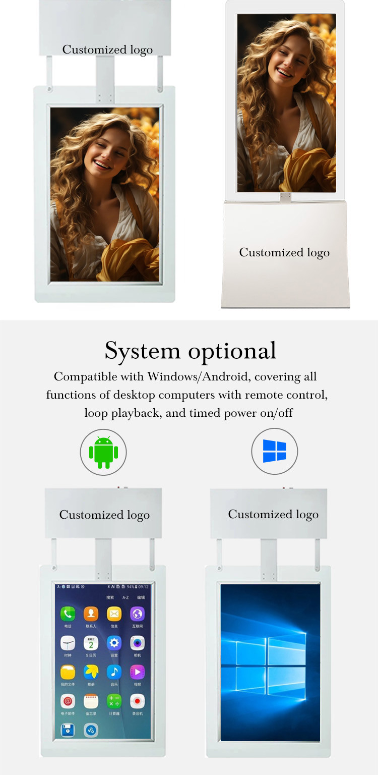 Customized Floor Stand 4K Digital Signage Display and Player Tempered Glass Digital Signage