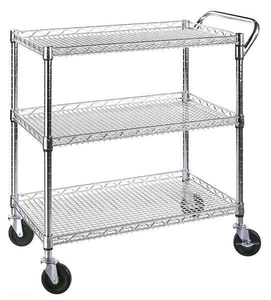 Quality Classic Commercial - Grade 3 Shelf Wire Utility Cart Adjustable Every Shelf Height for sale