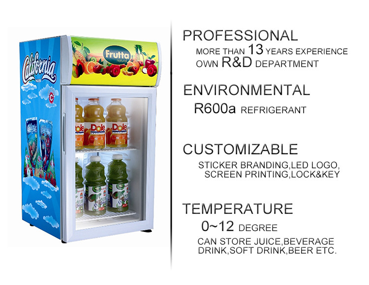 52L R600a Frost Free Portable Beverage Countertop Mini Display Fridge Cooler with Logo SC52B