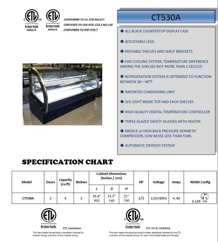 900mm Refrigerated Bakery Display Case R134a Secop Refrigerated Cake Display