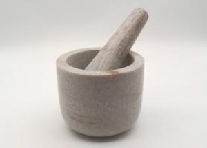 Round Stone Mortar And Pestle , Marble Bowl With Grinder Handcrafts