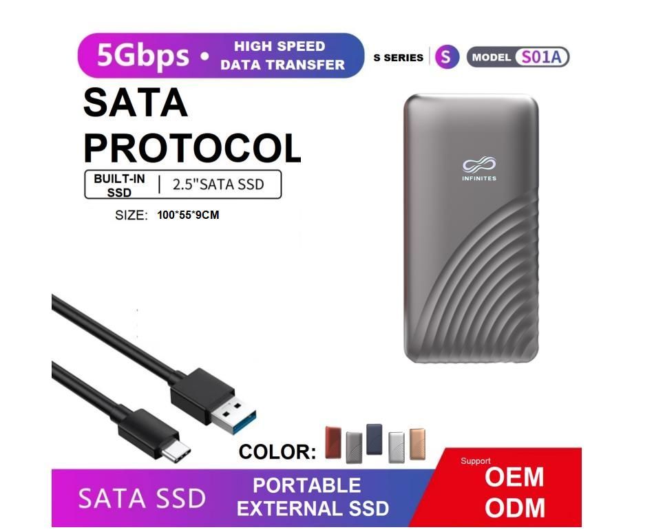 Bulk High Speed Data Transfer Portable External SATA SSD Built in SSD 5gbps Ngff and Nvme Interface Custom and Free Mold Opening