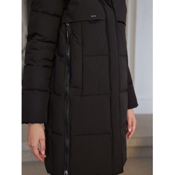 Classic Four Pocket Mid-Length Thickened Down Jacket, machine washable, woman winter coat, down jacket, bio down jacket, dark colour, wind proof, water proof