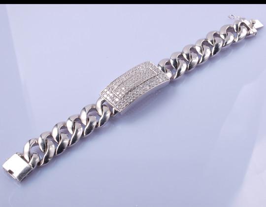 Quality 25.7gram Stones Crystals 925 Sterling Silver Bangles Pearl Shape Men's Bracelet Unisex Styles Link Chain for sale