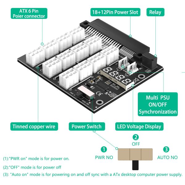 Upgrade Version ATX 12x 6Pin Breakout Board With Flash LED For Dell Brand PSU And Bitcoin Mining